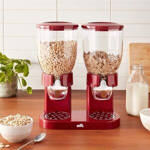 New Honey Can Do Double Cereal Dispenser Portion Control Red Chrome Silv…